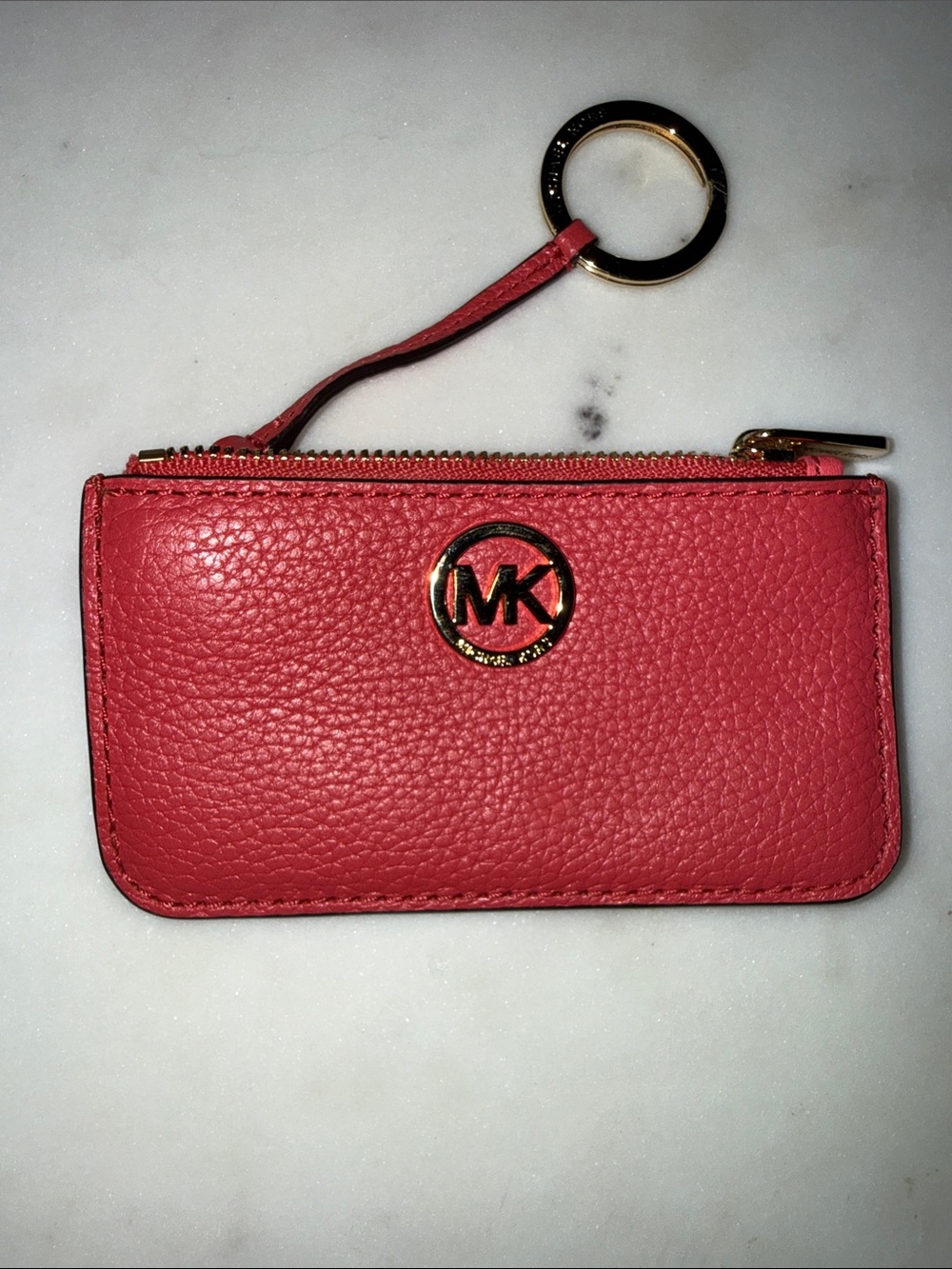 Michael Kors Pink Pebbled Leather Zip Card Case with Keyring